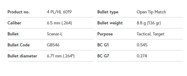 LAPUA 6.5mm 136gr SCENAR L OTM BULLET