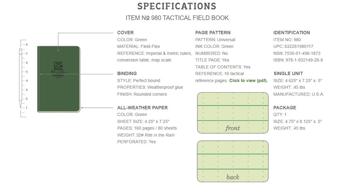 RITE IN THE RAIN - LARGE NOTEBOOK GREEN