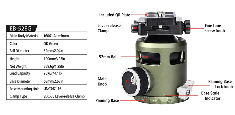 TRIPOD BALL HEAD OD GREEN