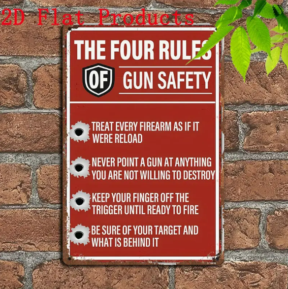 VINTAGE GUN SAFETY RULES METAL SIGN - RED - 8"x 12