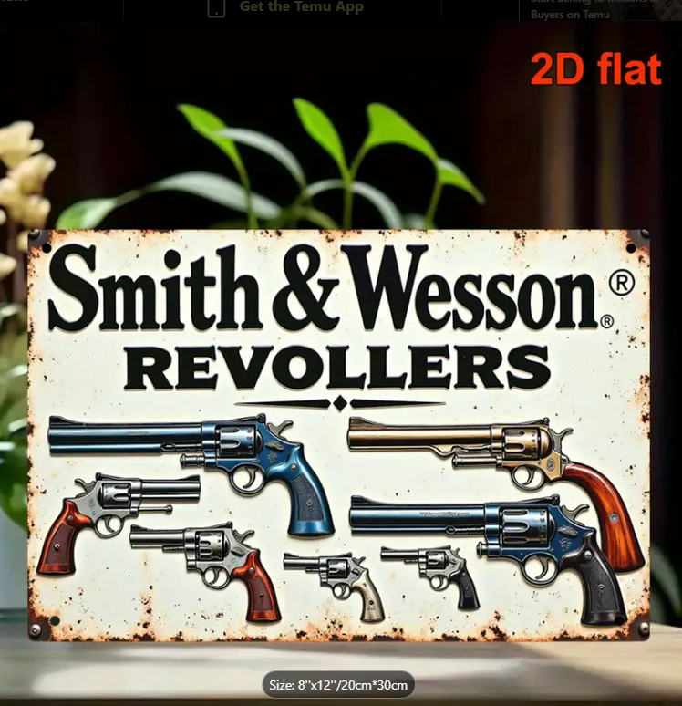 SMITH AND WESSON REVOLVER VINTAGE TIN SIGN 8"x 12"