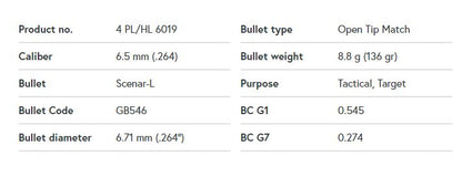 LAPUA 6.5mm 136gr SCENAR L OTM BULLET