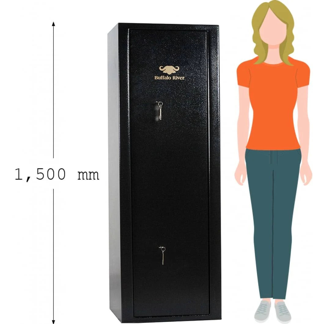 BUFFALO RIVER GUN CABINET 10 GUN SAFE (1500x520x360) BL